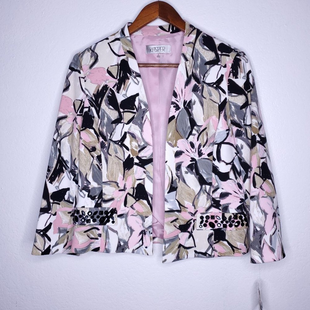 Kasper Blazer Womens 6 Pink Black Beige White NWT